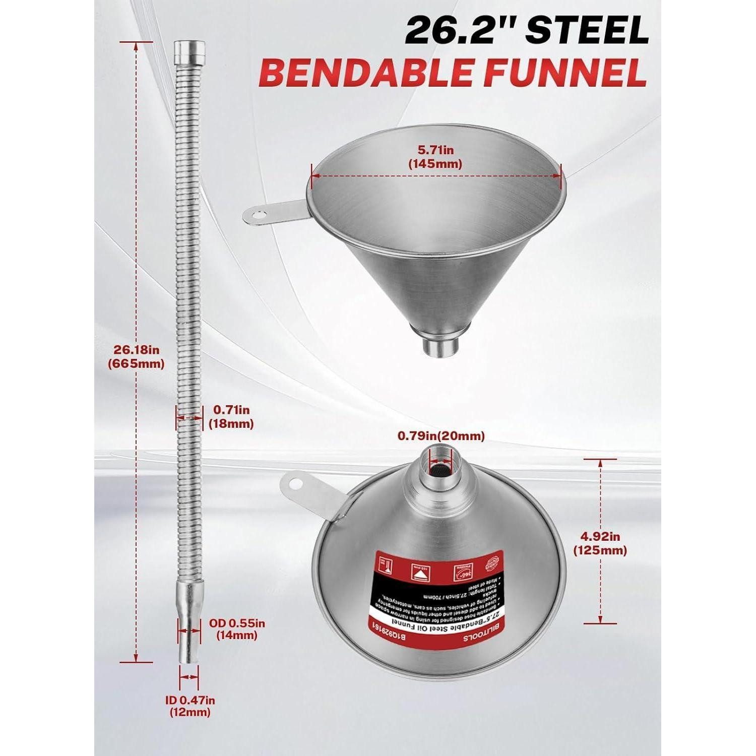 LuxusKollektion Öltrichter Öltrichter Metall Sieb Schlauch 665 mm KFZ 26.2-Inch Steel Oil Funnel