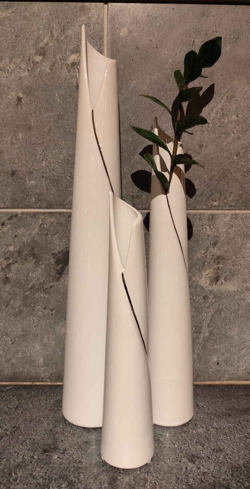 GlasArt Dekovase Blumenvase Vase Schlank weiß schlicht edel 30-50cm hoch, Wohnzimmer