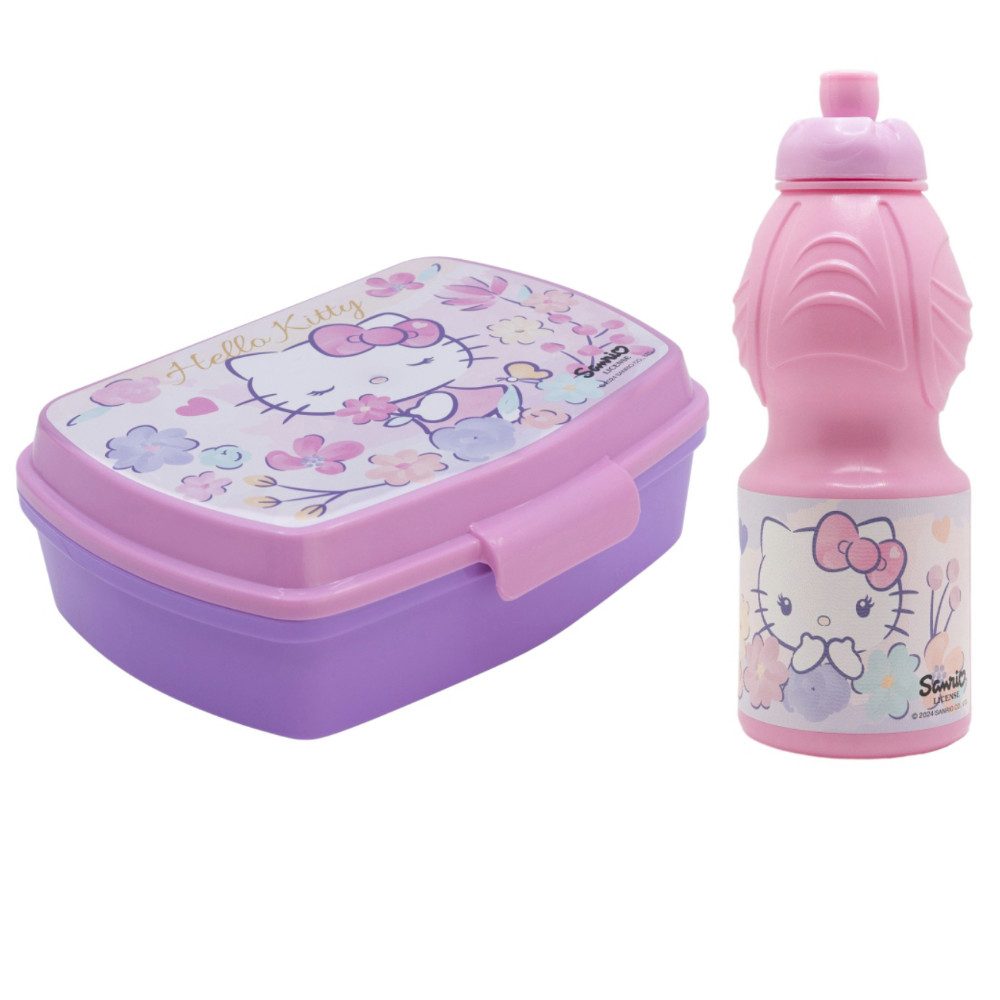 Hello Kitty Lunchbox Hello Kitty 2 tlg. Lunch Set Brotdose Trinkflasche 400 ml, (2-tlg)