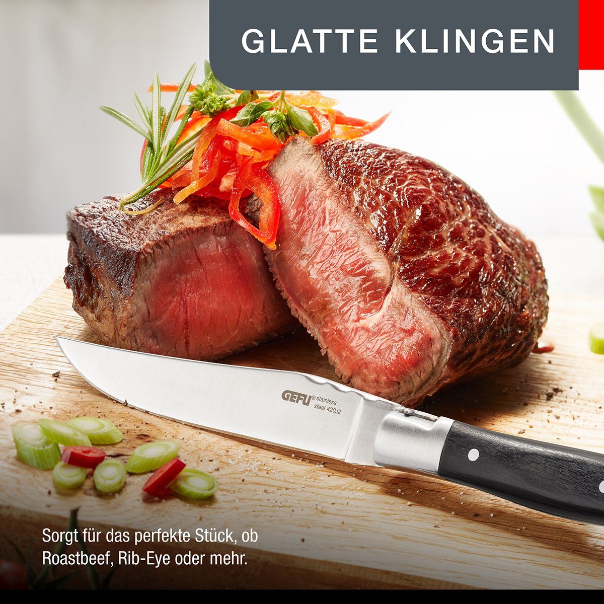 GEFU Steakkochmesser Steakmesser-Set BASCO 4 Stück - Kiefernholz-Box Ed