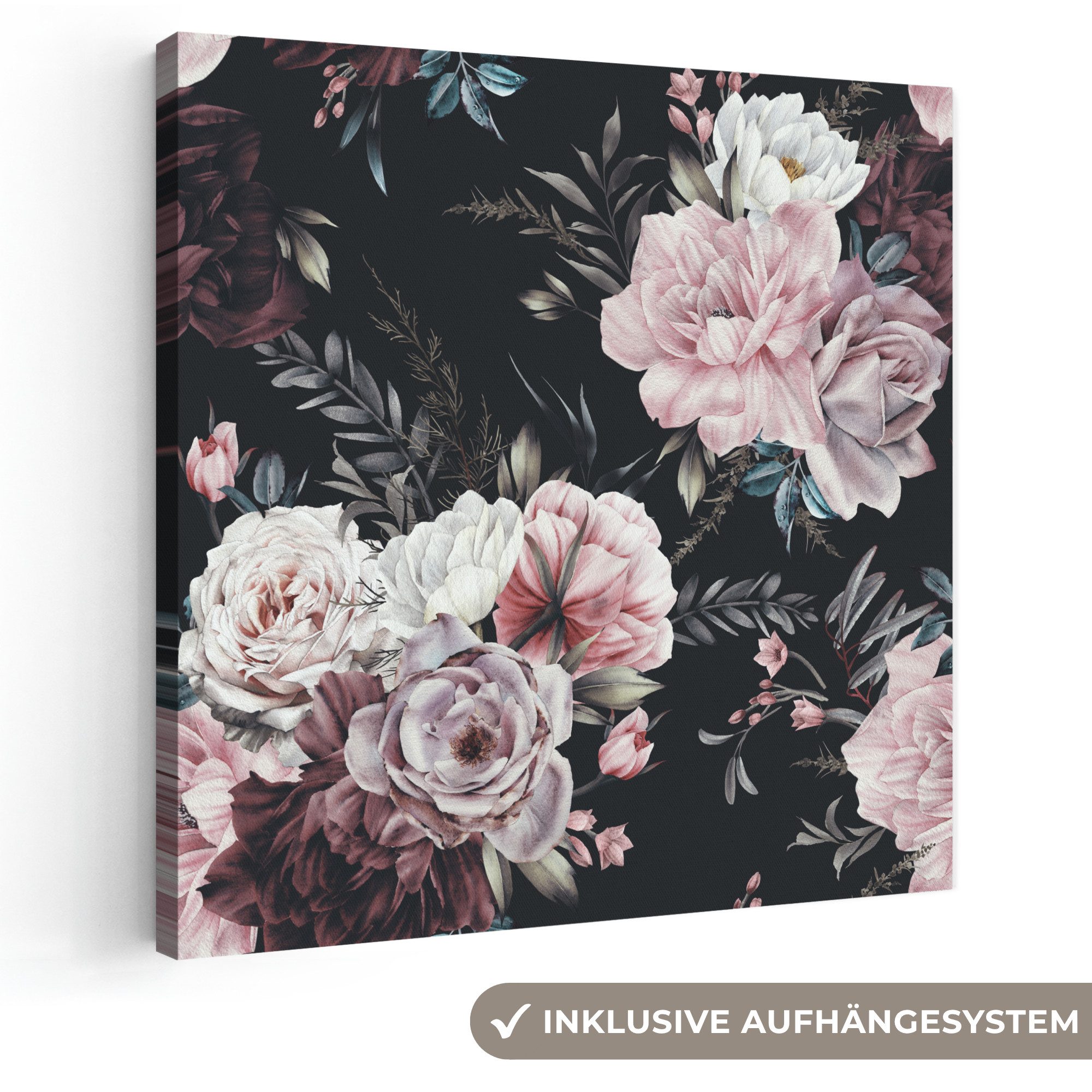 OneMillionCanvasses® Leinwandbild Vintage - Rosen - Romantisch - Blumen, Fotodruck (1 St), Wandbild, Deko Schlafzimmer Wohnzimmer Flur 20x20 cm
