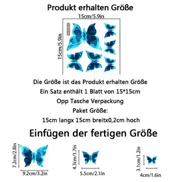 Juoungle Wandtattoo Wandtattoo leuchtend Wandaufkleber Blau Schmetterling Wanddeko