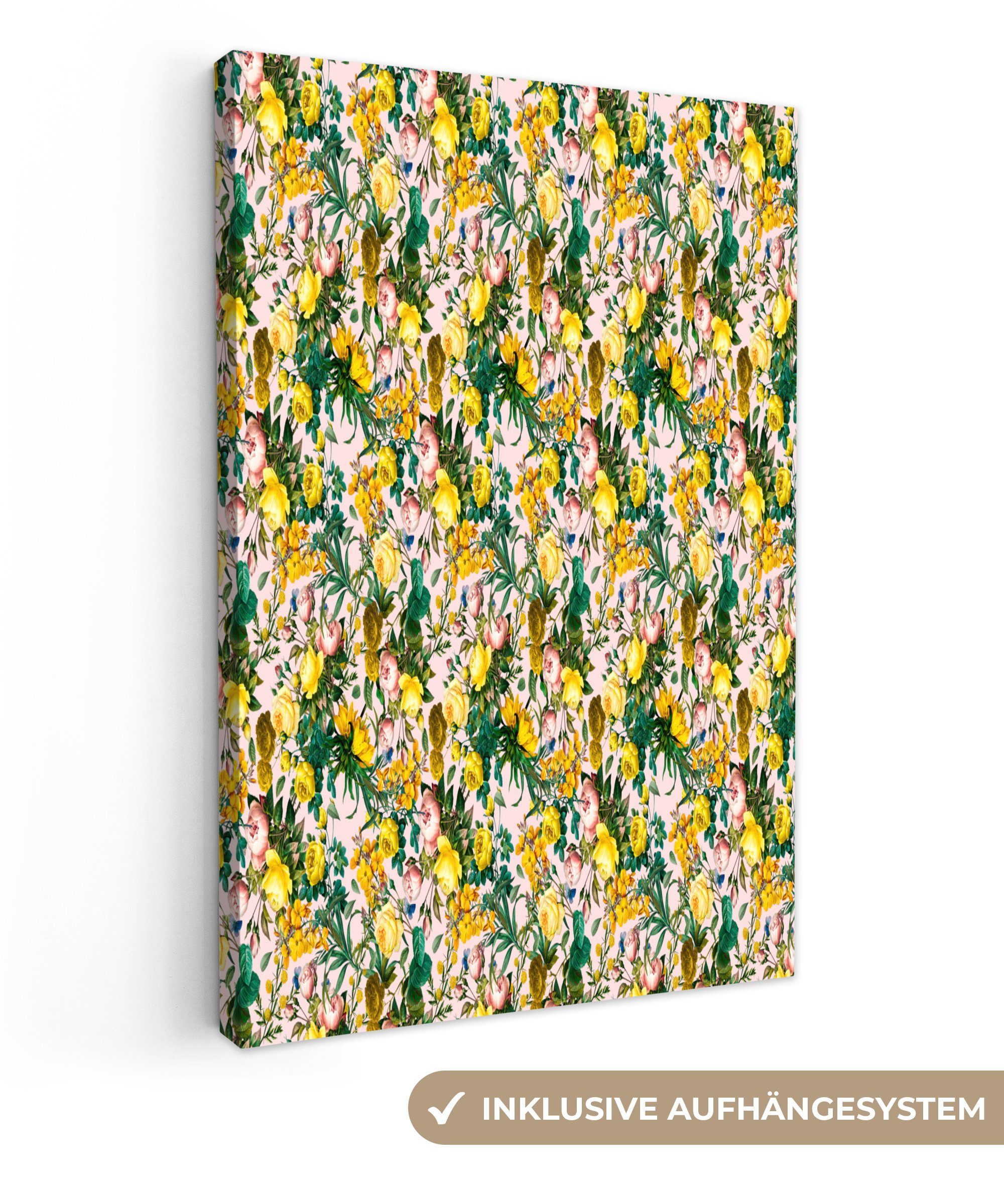 OneMillionCanvasses® Leinwandbild Blumen - Gelb - Collage, (1 St), Leinwandbild fertig bespannt inkl. Zackenaufhänger, Gemälde, 20x30 cm
