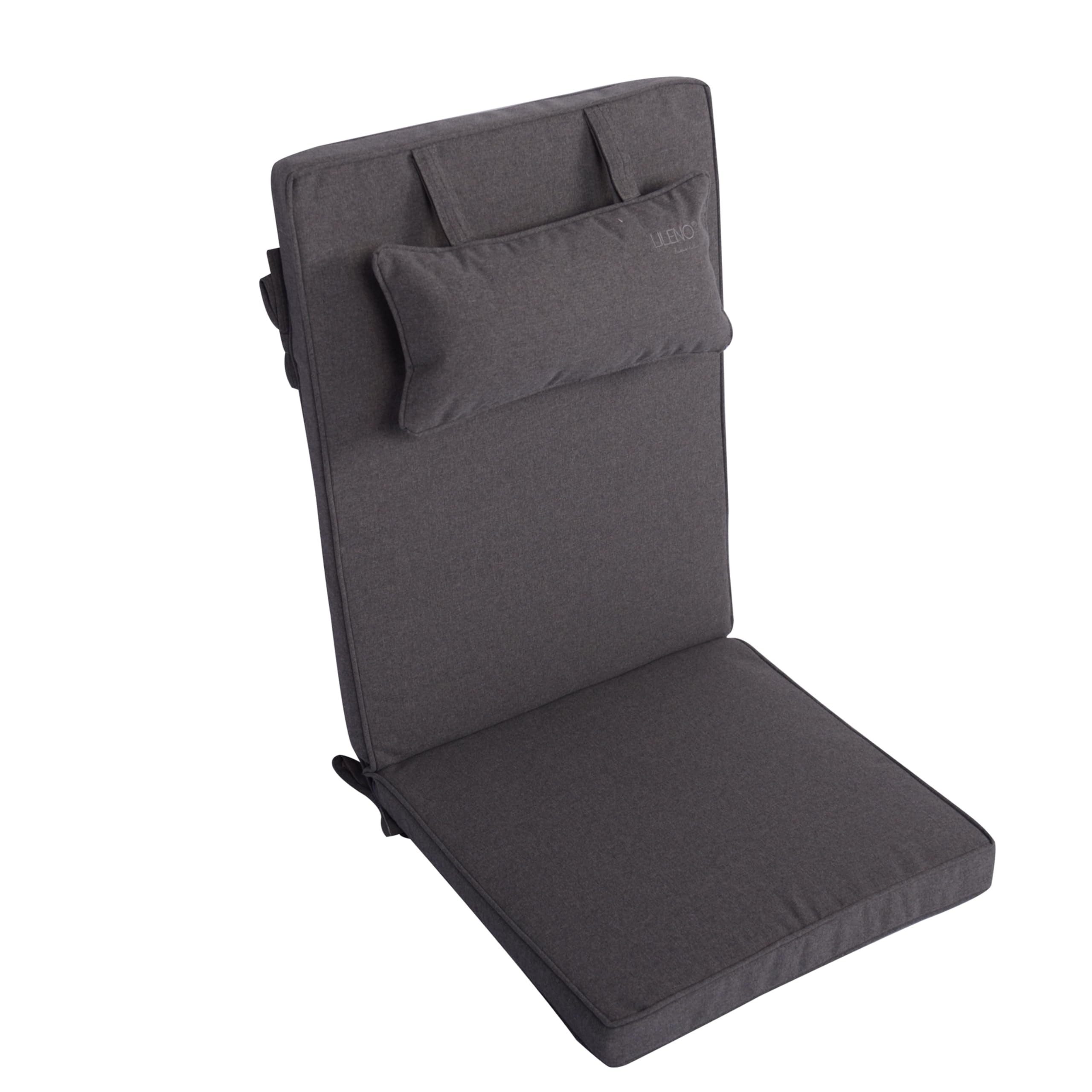 LILENO HOME Hochlehnerauflage mit Kopfkissen, bequeme Sitzauflage für Gartenmöbel, Stuhlkissen, (1er Set), Polsterauflage in Anthrazit, Sitzpolster waschbar für Klappstühle