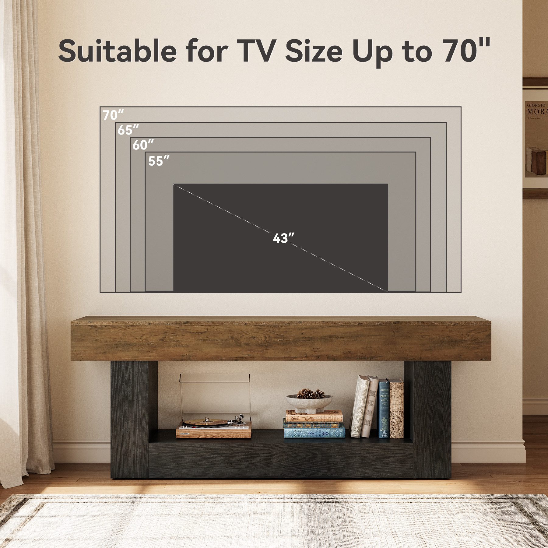 Tribesigns TV-Schrank 160 cm für Fernseher bis 70 Zoll, Fernsehständer mit U-förmigem Sockel
