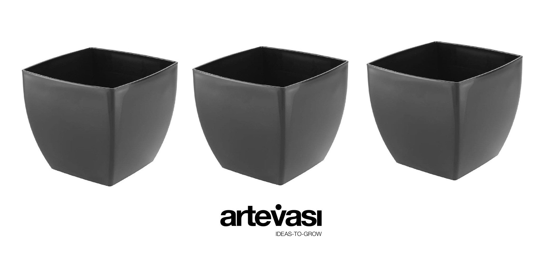 Artevasi Übertopf 3 x Blumentopf Pflanztopf SIENA BLACK Quadratisch