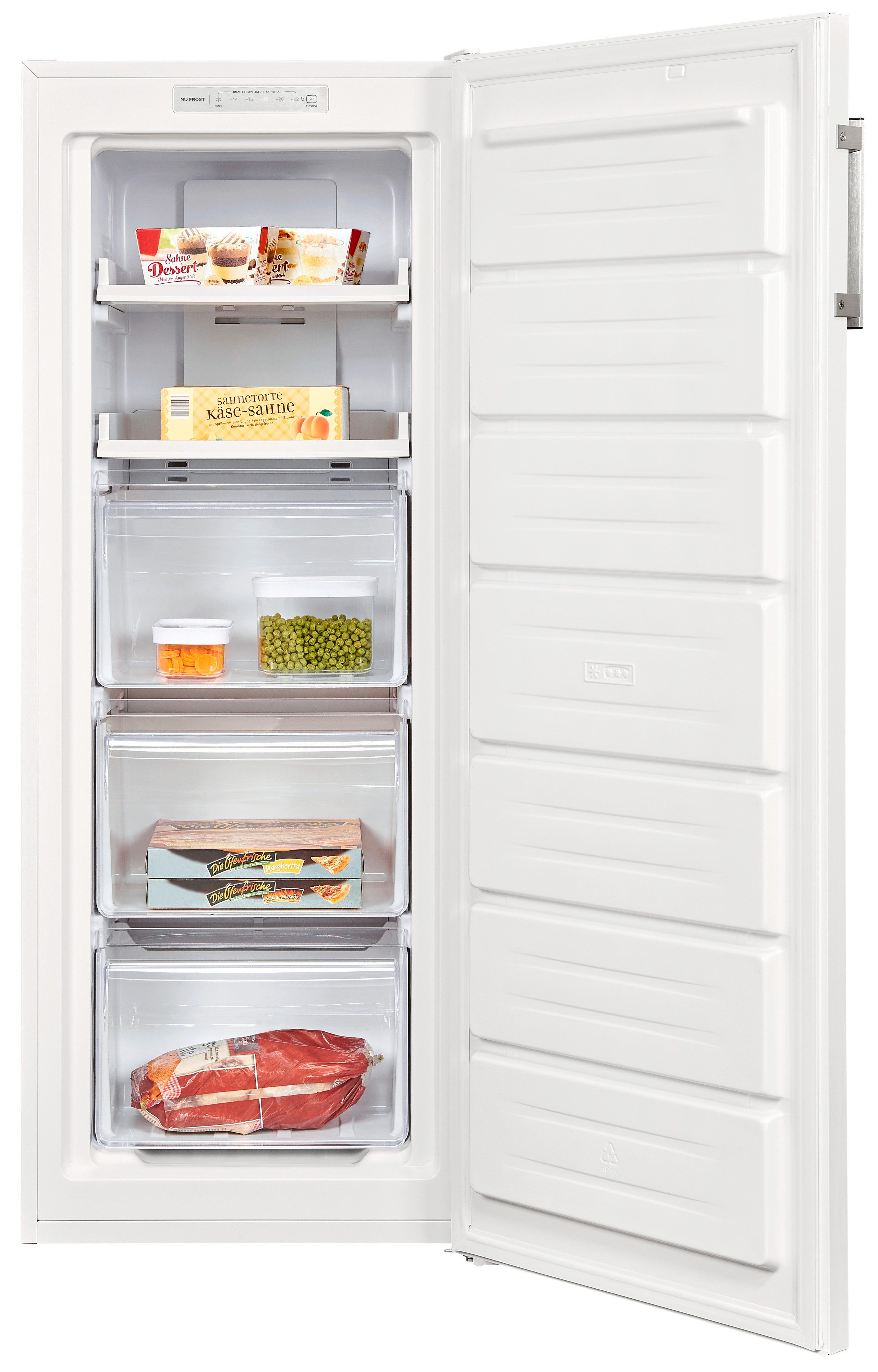 exquisit Gefrierschrank GS231-NF-H-040C weiss, 143 cm hoch, 54 cm breit, 4*-Gefrierschrank No Frost mit LED-Anzeige & praktischem Griff
