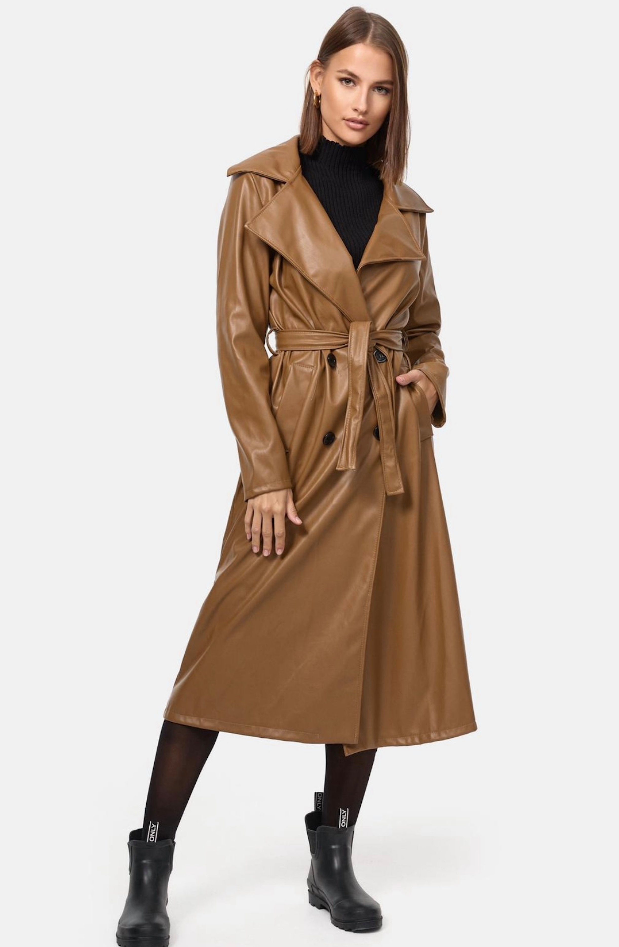 Worldclassca Trenchcoat Worldclassca TRENCHCOAT Kunstleder Gürtel Reverskra günstig online kaufen