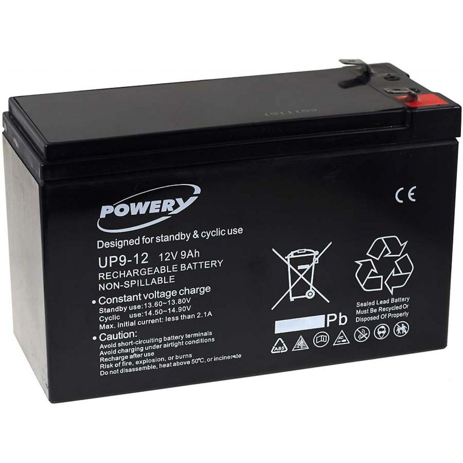 Powery Blei-Gel 9Ah Akku 12V (ersetzt mAh Bleiakkus 9000 auch V) 7Ah) (12