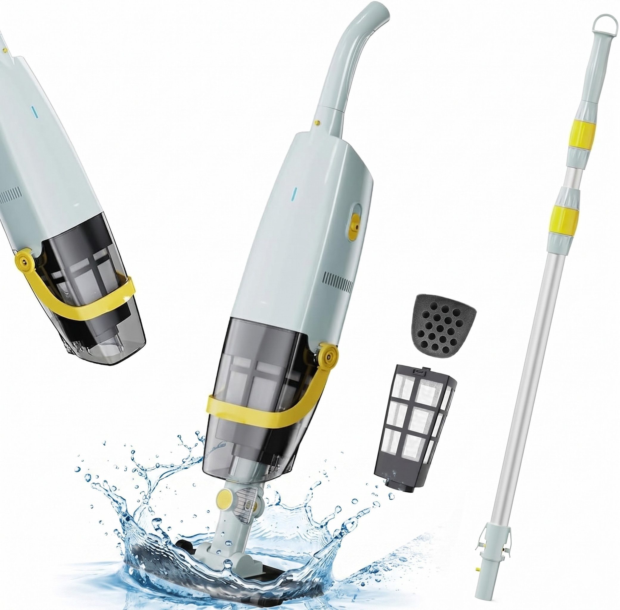 Blossom Poolbodensauger Poolroboter S1 Akku Poolsauger Pool Bodensauger Kabellos 51,5L/Min, (Bodenbürste/Staubbürste), 60min Elektrischer Poolreiniger Handsauger für Aufstellpool, Spa