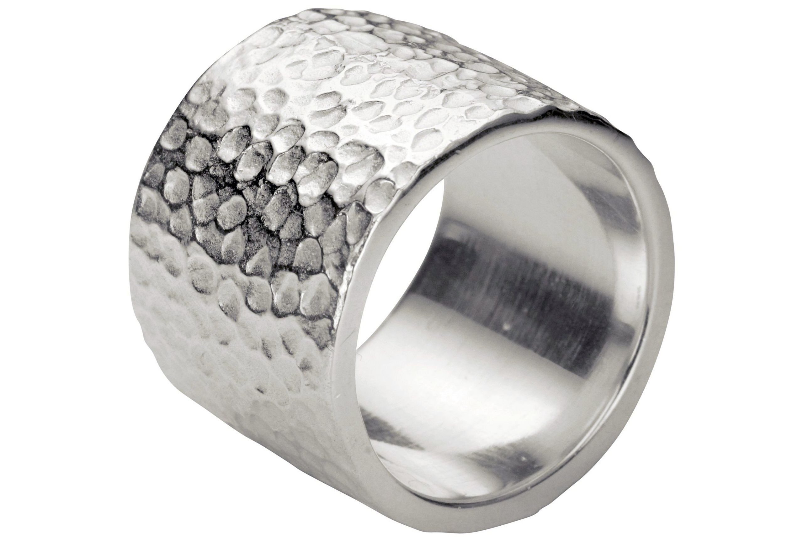 SILBERMOOS Silberring XL Breiter Strukturbandring gehämmert, 925 Sterling Silber