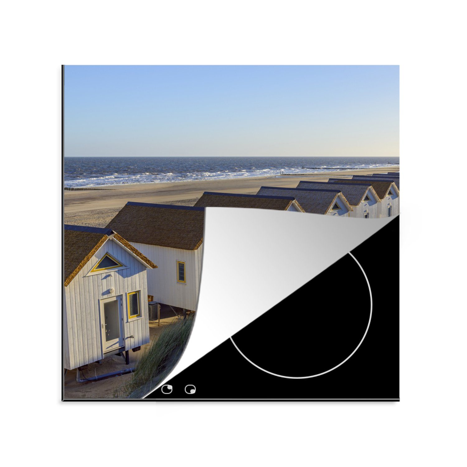 (1 küche Strandhäuser, 78x78 Arbeitsplatte cm, tlg), MuchoWow der Herdblende-/Abdeckplatte Rückseite für Vinyl, Ceranfeldabdeckung,