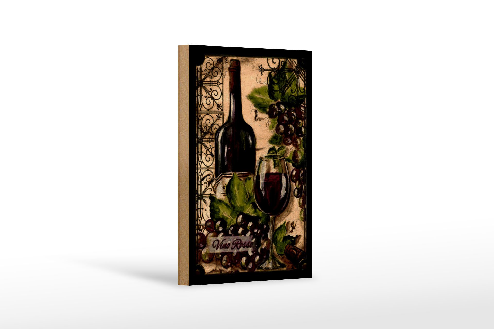Holzbild Kunst 12x18 cm Stillleben Vino Rosso Rotwein