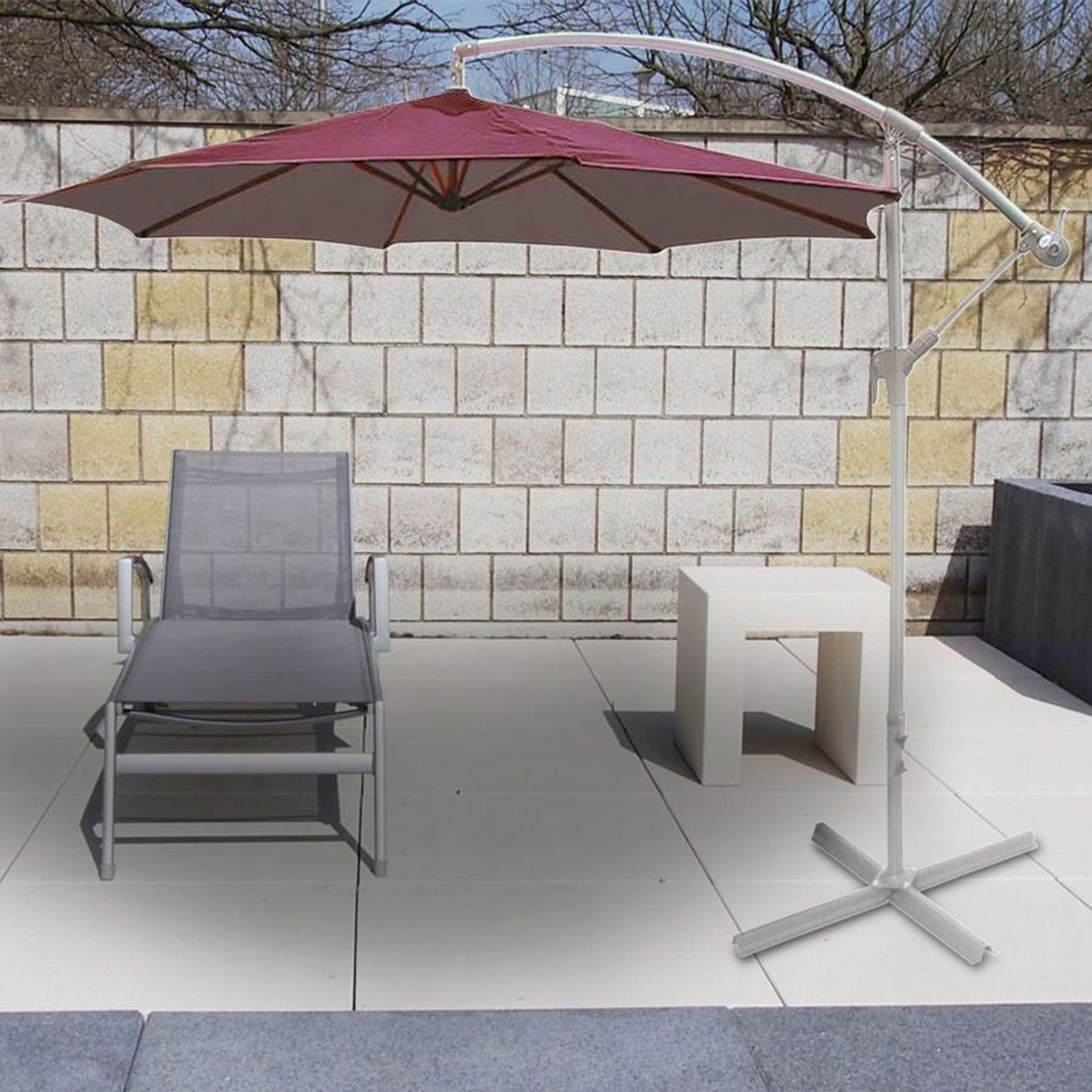 BURI Sonnenschirm Deluxe-Ampelschirm Bordeaux Ø 3m Sonnenschirm Sonnenschutz Gartenschir