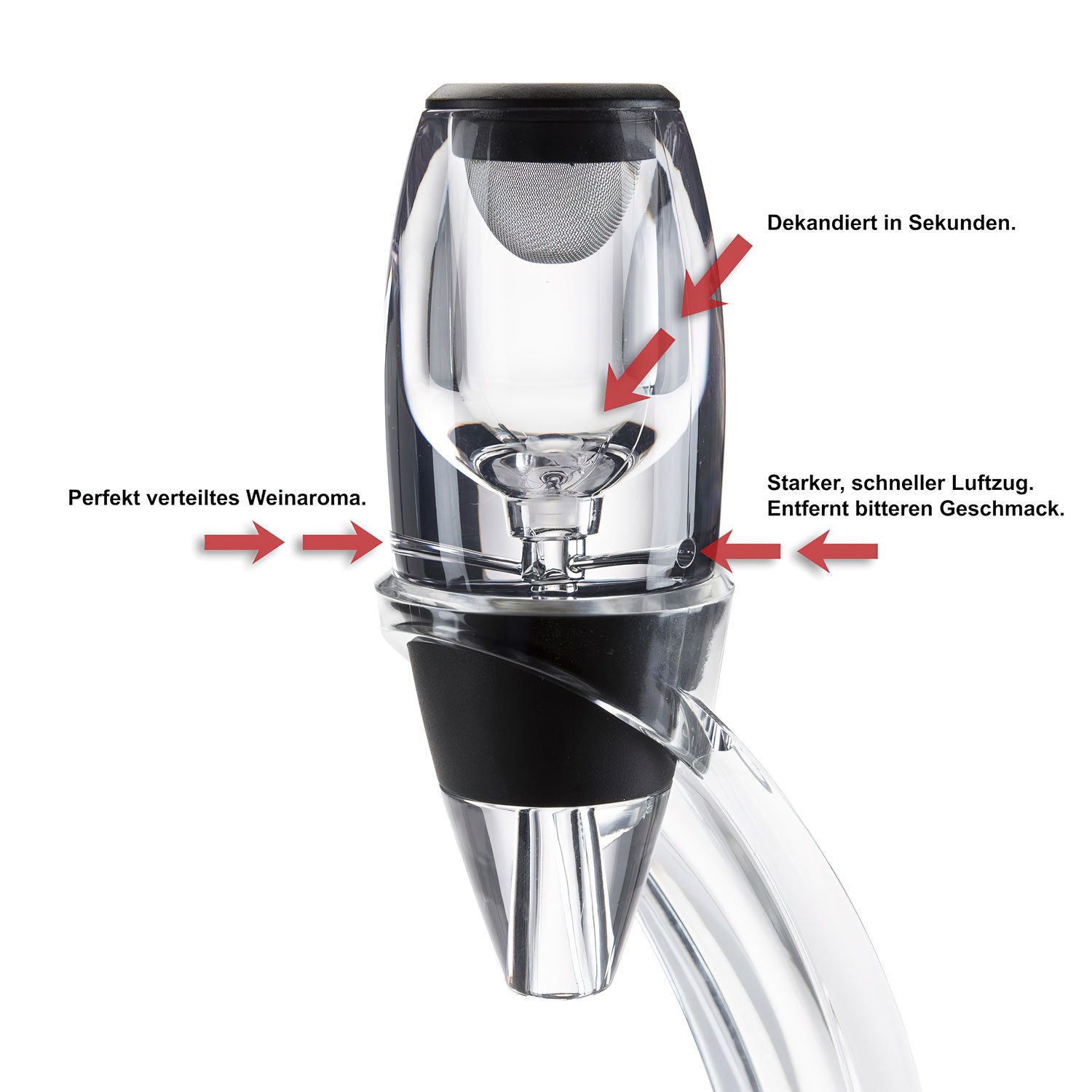 Dimono Dekanter Magic Wein Dekanter – Luxus Weindekanter mit Belüfter & Ausgiesser, (Luxus, Wein-Dekanter), Ausgießer