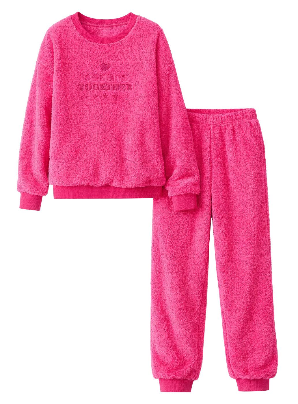 Sensis Loungeanzug Schlafanzug Pyjama warm kuschelig, dezenter Schriftzug vorn