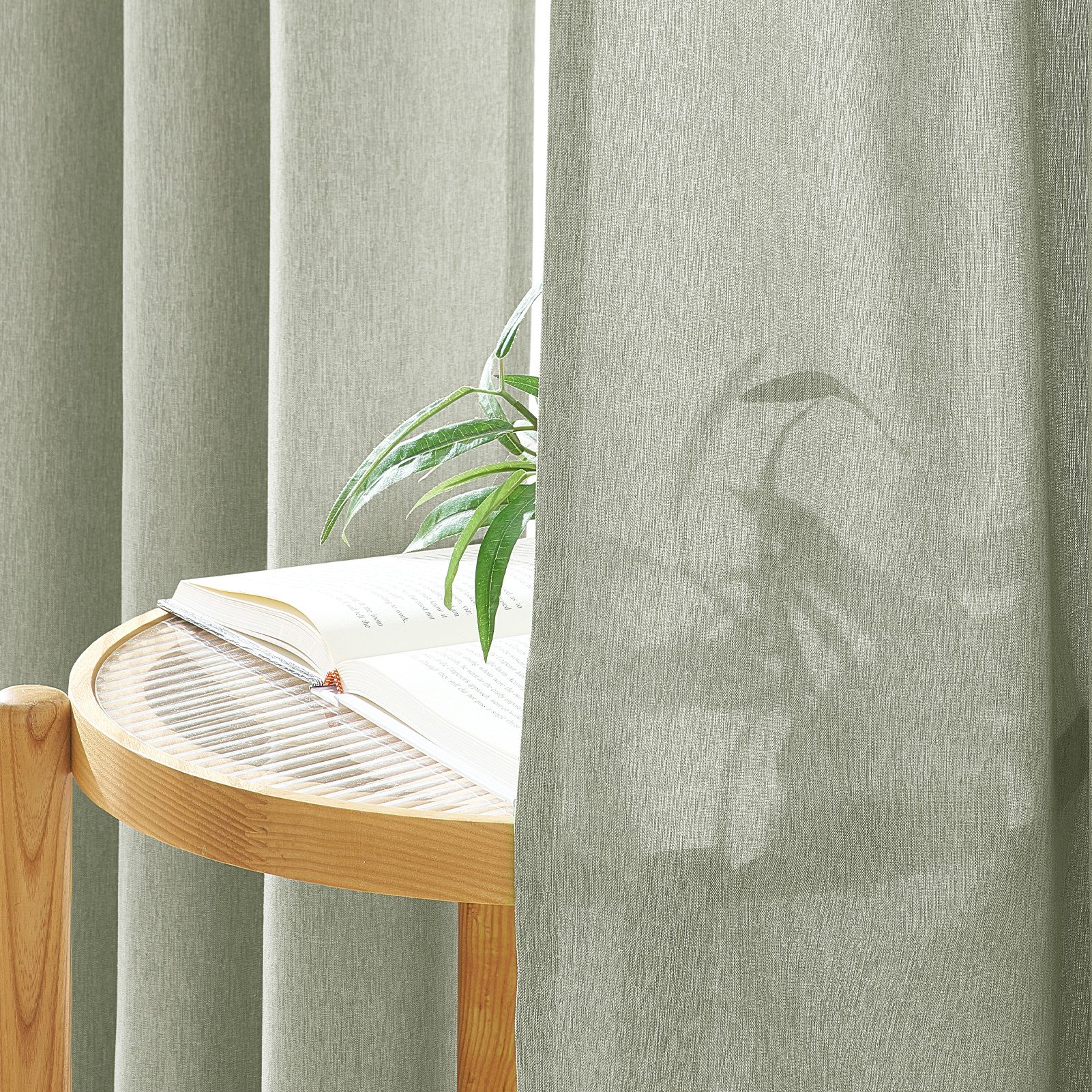 Topfinel Vorhang Vorhang Wohnzimmer Leinenoptik Licht Filtern mit Ösen Halbtransparent, Ösen, halbtransparent, Voile Ösen Gardinen Salbeigrün 140x145cm 2er Set Schlafz Balkon