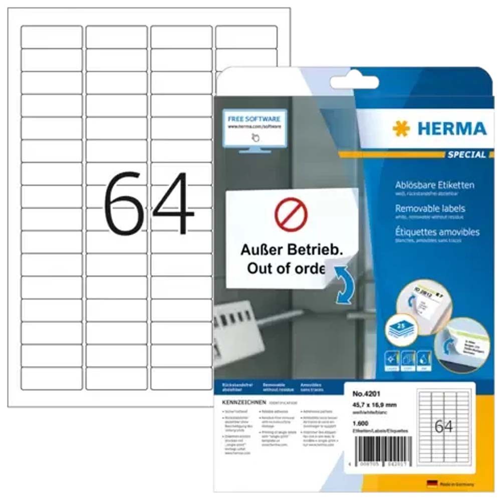HERMA Etiketten Sichtreiteretiketten A4 45,7 x 16,9 mm weiß ablösbar, ablösbar, Rundum-Sicherheitskante