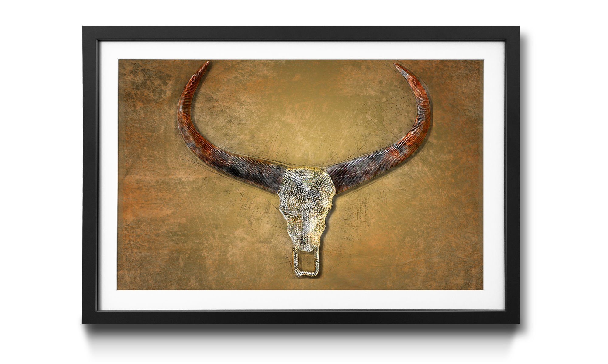 Größen mit Bull Tierschädel, in Rahmen erhältlich Skull, 4 Bild WandbilderXXL Wandbild,