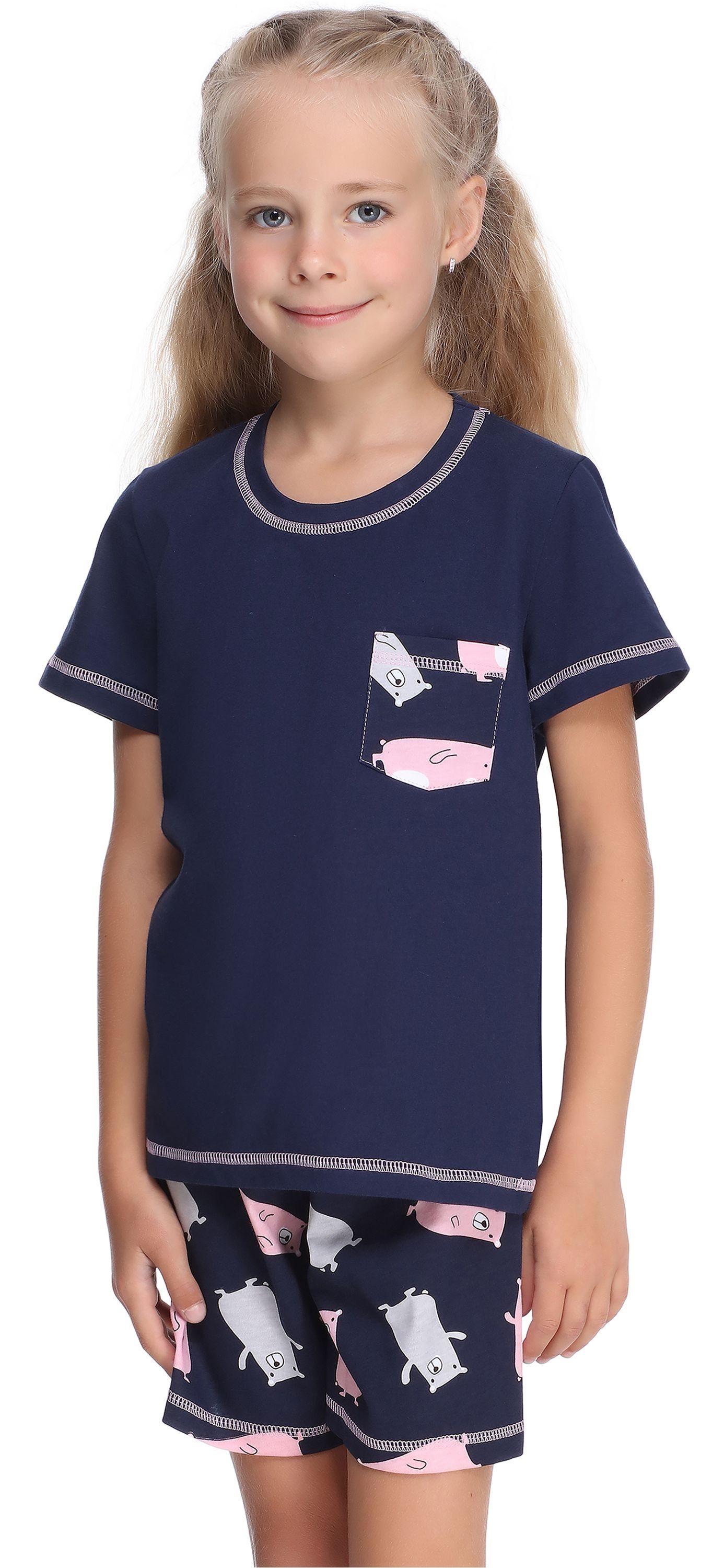 Marineblau/Teddybär Style aus Mädchen Baumwolle Schlafanzug MS10-292 Kurz Schlafanzüge Merry Pyjama Set