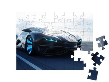 puzzleYOU Puzzle Futuristisches Elektroauto rast durch die Wüste, 48 Puzzleteile, puzzleYOU-Kollektionen Autos