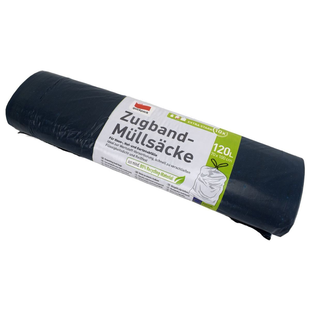 QuickPack Müllbeutel 10 Müllsäcke in Grau 120L reißfest & flüssigkeitsdicht Folienbeutel, universal Abfalltüten