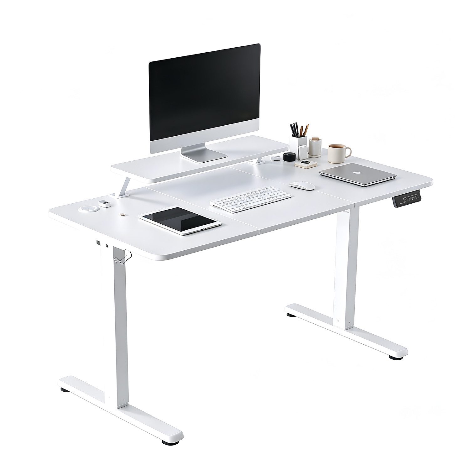 AIMAX Schreibtisch Höhenverstellbarer Computertisch Standing Desk Stehpult Verstellbarer (60x120/140/160cm, Adjustable Standing Desk), Monitorständer Schublade Erinnerung bei langem Sitzen, für Büro