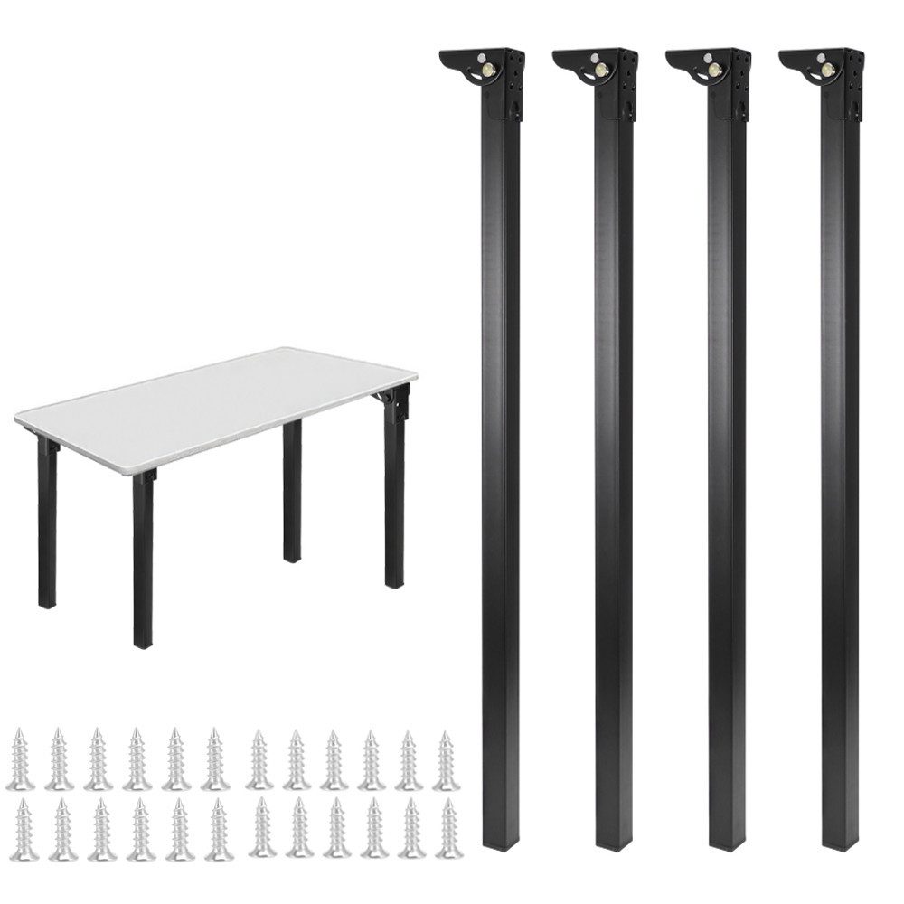 BlingBin Tischbein 4er Set 70cm Klapptischbeine aus Eisen, faltbare Tischfüße Schwarz, Robuste klappbare Tischbeine mit Gummifüßen für sicheren Stand