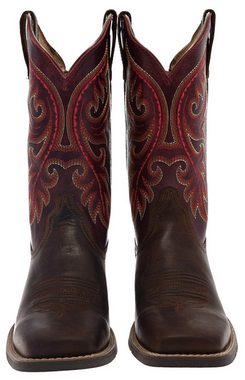 Ariat ROUND UP BACK ZIP Braun Cowboystiefel Damen Westernreitstiefel, Durchgehender Rückenreißverschluss