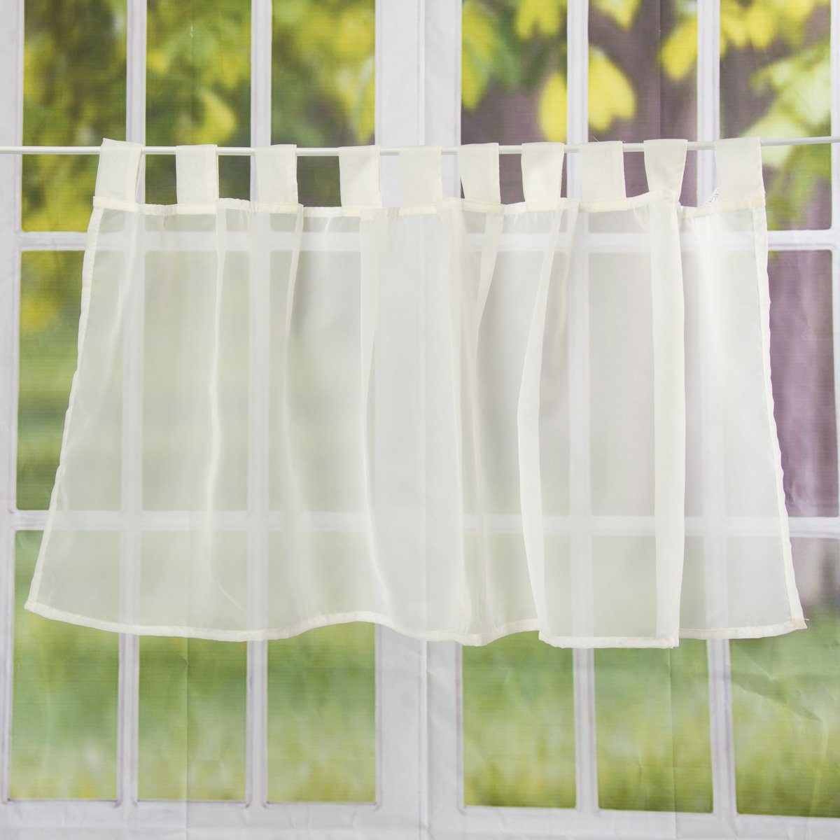 ELBERSDRUCKE Vorhang Bistrogardine mit Schlaufen 140x48cm uni beige, Polyester, pflegeleicht
