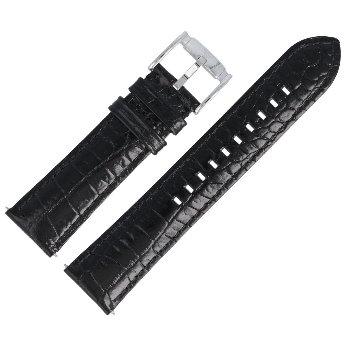 Schwarz Uhrenarmband Armani Leder Emporio AR-2411 22mm