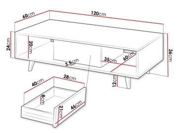 MIRJAN24 Couchtisch Ferido 1SZ (mit Schublade), Griffloses Öffnungssystem push to open