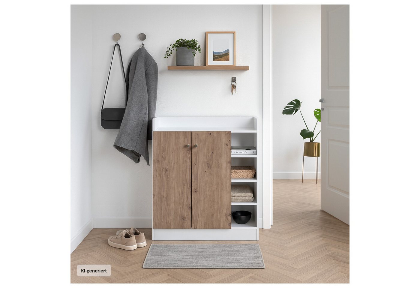 HTI-Living Kommode Sideboard mit 8 Regalfächern Weiß-Artisaneiche (Stück, 1 St., 1 Sideboard), Anrichte Kommode Schrank