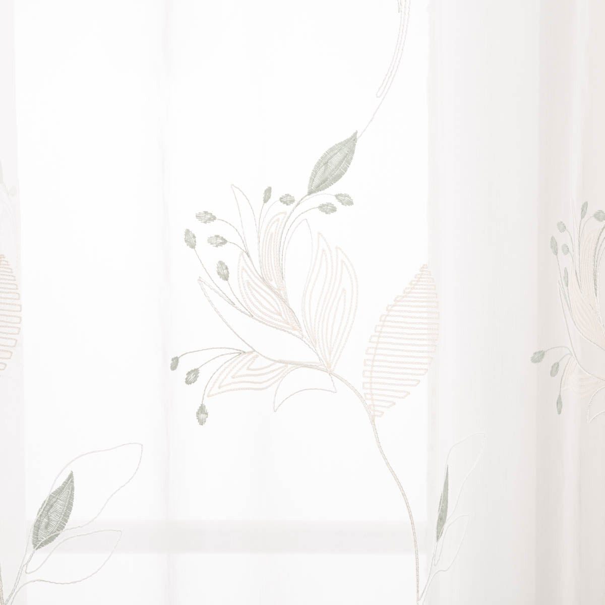 SCHÖNER LEBEN. Stoff Gardinenstoff Meterware Voile Stickerei Blätter weiß grün 280cm, bestickt