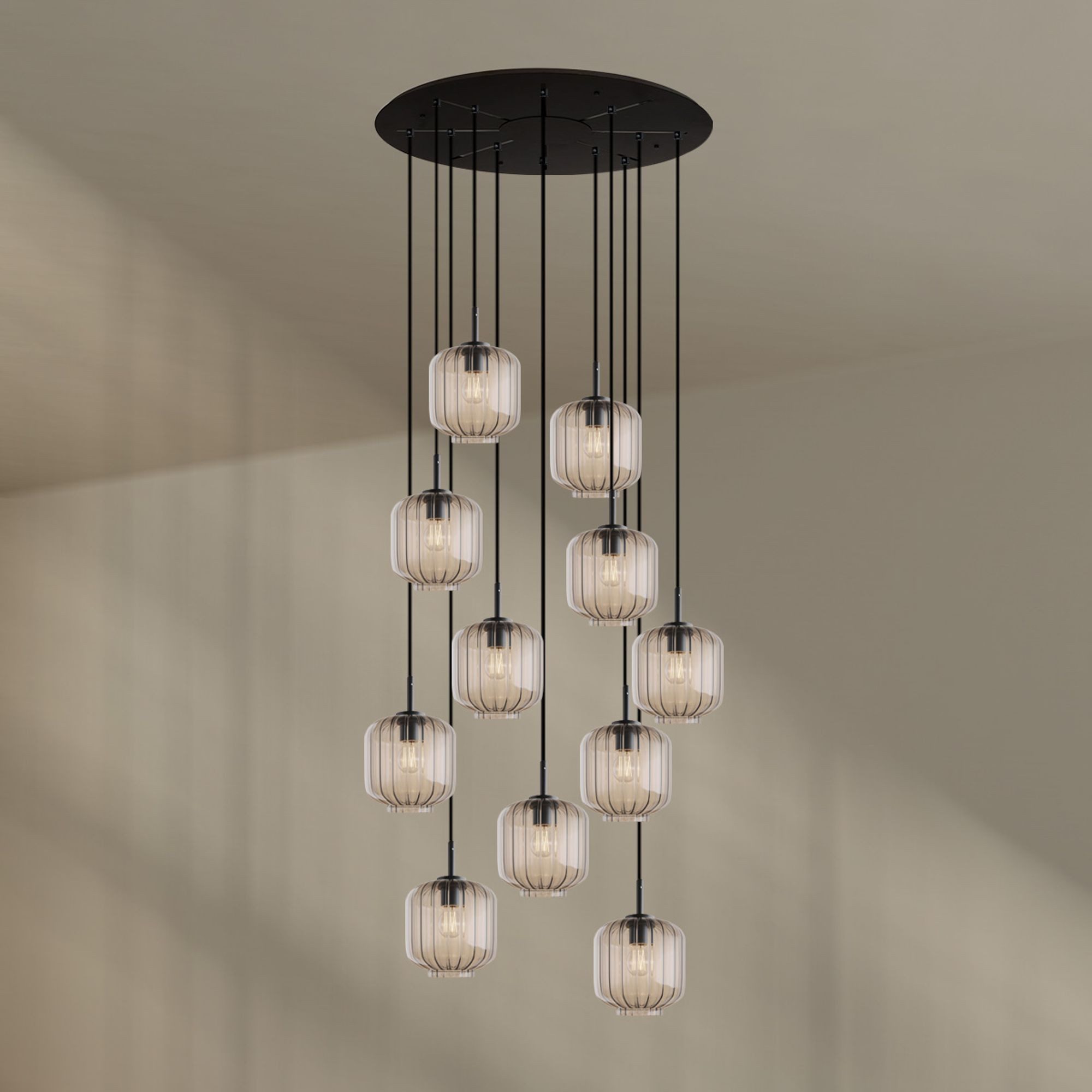 s.luce Pendelleuchte Velo Galerieleuchte 12-flg Ø 80cm Baldachin Ø 20cm Klar