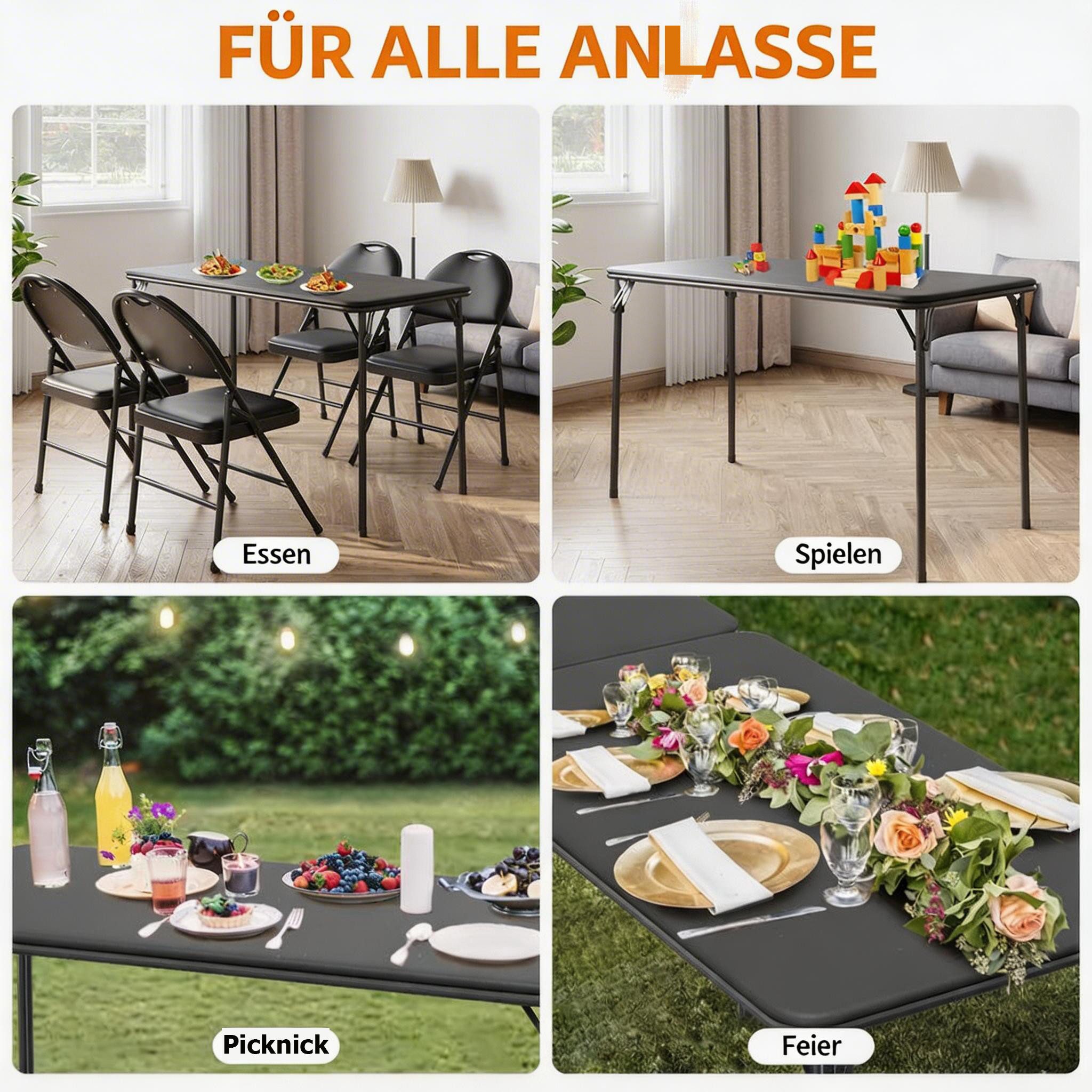 GarveeMore Klapptisch Campingtisch Partytisch Gartentisch Balkontisch 120x51x71cm – Bild 5 von 5