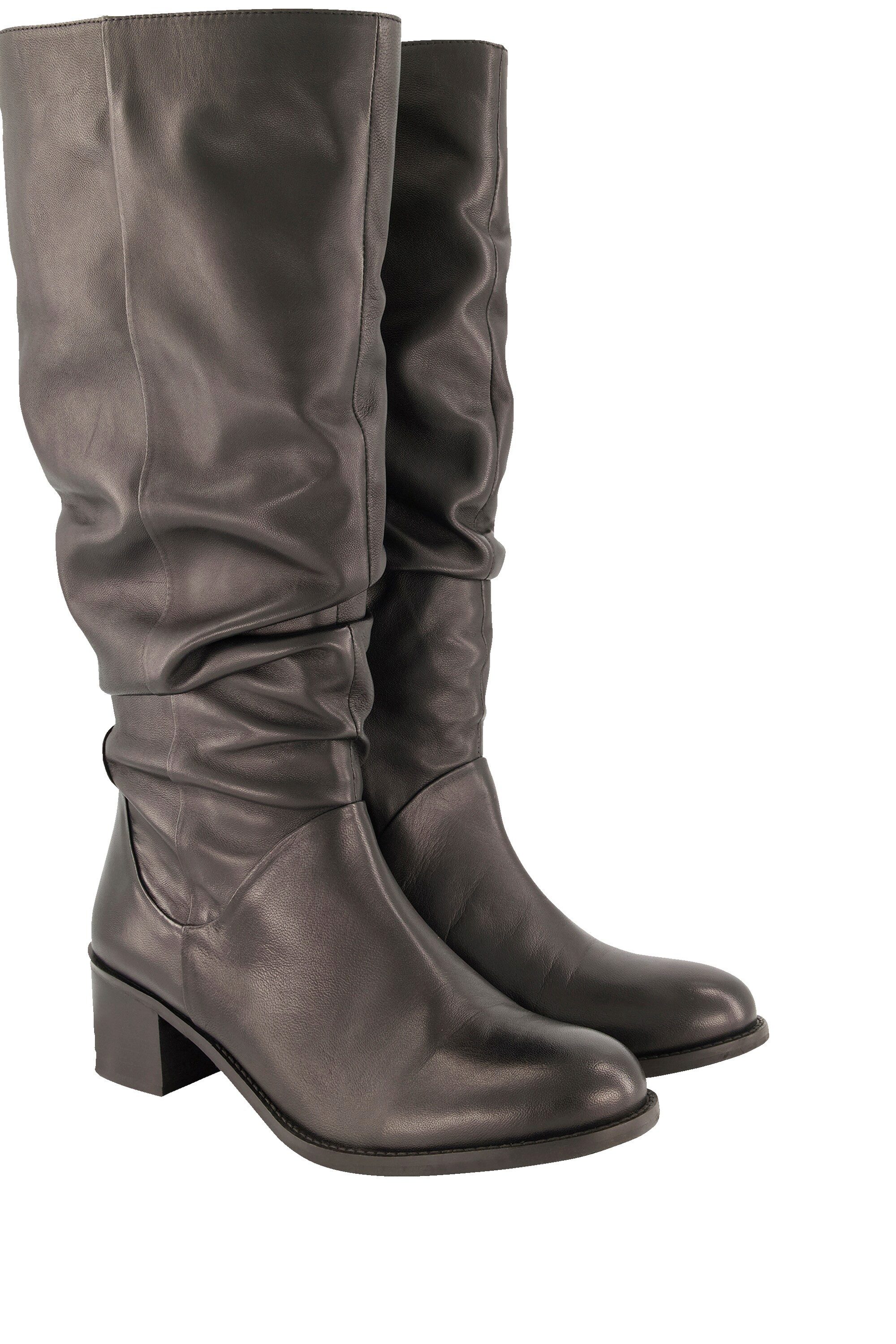 Ulla Popken Lederstiefel XL-Schaft Raffung Weite günstig online kaufen