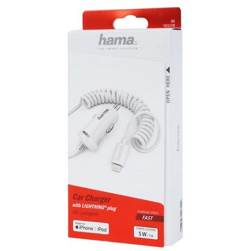 Hama KFZ Schnell-Ladekabel Lightning Spiral-Kabel Smartphone-Ladegerät (Lade-Adapter Ladegerät mit Schnellladung, für Apple iPhone iPod etc)