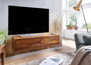 Wohnling TV-Board WL6.568 (Lowboard Hängend Sheesham Massivholz 108x25x34 cm), TV-Schrank mit Stauraum, Fernsehkommode Modern