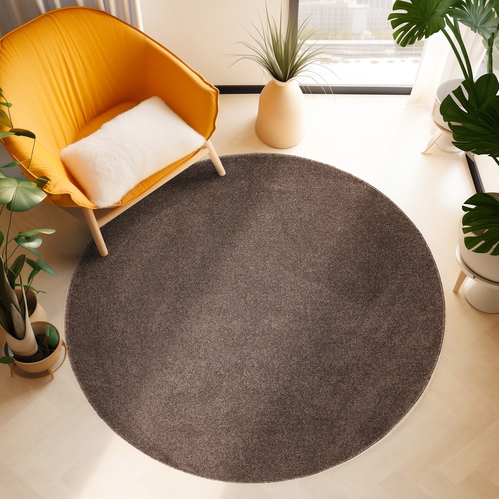 SIMPEX24 Teppich Unicolor - Einfarbig, Rund, Höhe: 11 mm, Einfarbig Kurzflo günstig online kaufen