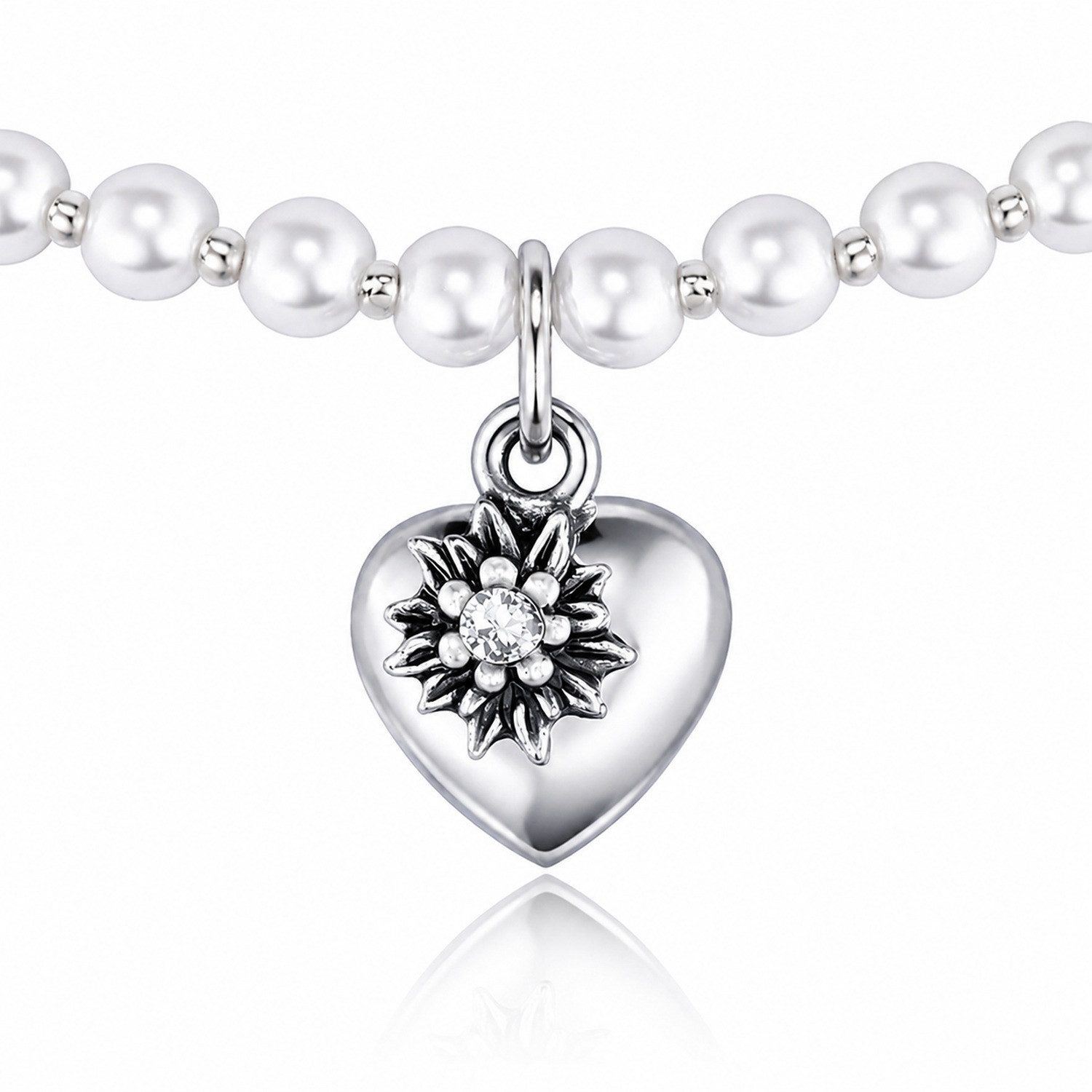 LUISIA® Perlenkette Kinder "Luna" mit Herz, Edelweiß und Kristallen von Swarovski® (1-tlg., inkl. Schmuckbox)