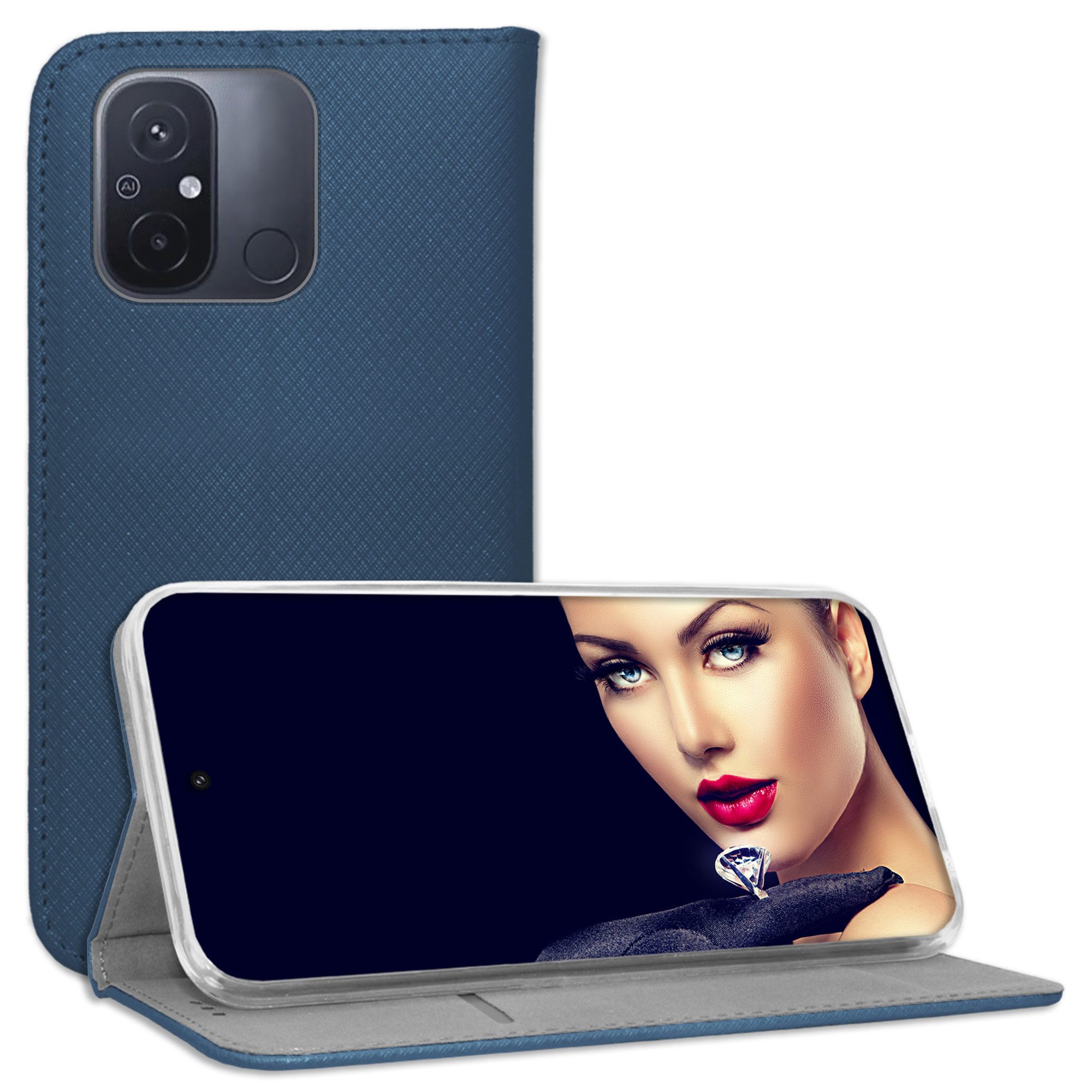 mtb more energy Smartphone-Hülle Smart Magnet für Xiaomi Redmi 12C, Blau, Bookstyle Klapphülle Cover Wallet Case aus Kunstleder