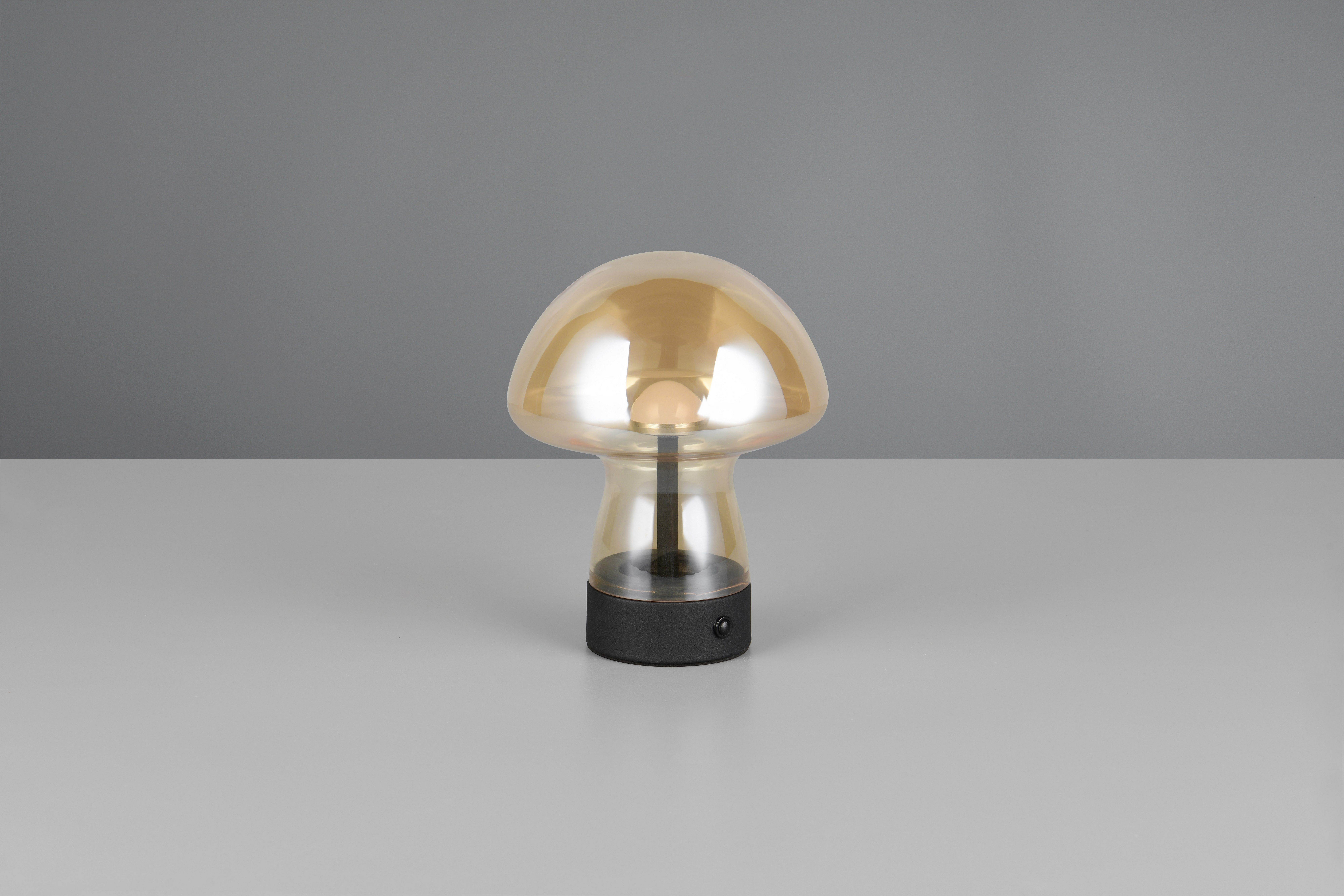 Reality Leuchten LED Tischleuchte DOOLEY, Akku LED Tischlampe aus Glas, Höhe 18 cm Ø 14cm, IP20 1,5W LED, Dimmfunktion, USB-Ladefunktion, mehrere Helligkeitsstufen, LED fest integriert, Warmweiß, 140 Lumen 3000K warmweiß, Touchdimmer, USB-Ladeanschluss