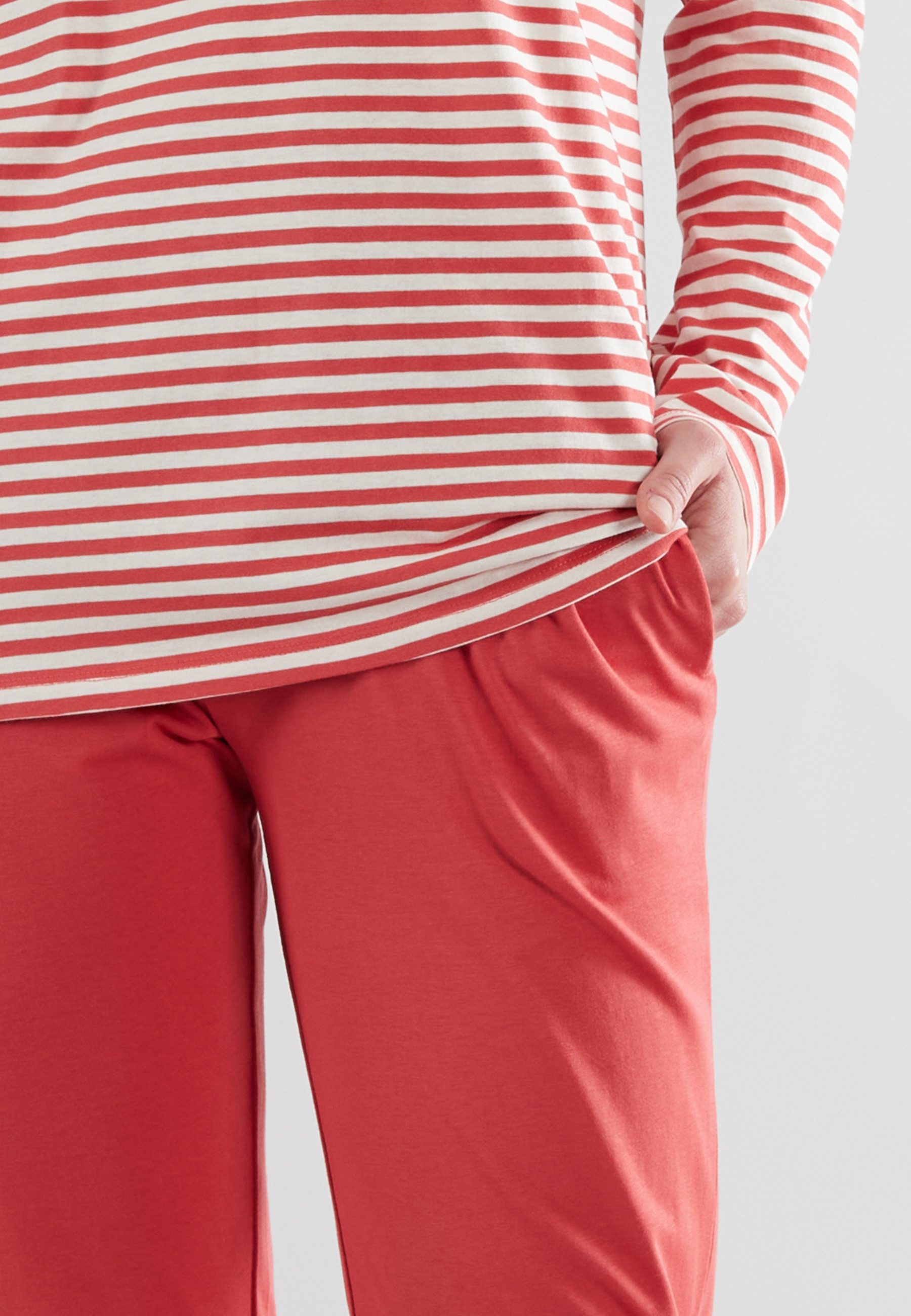 GÖTZBURG Pyjama GÖTZBURG Damen Pyjama rot quergestreift (1 tlg)