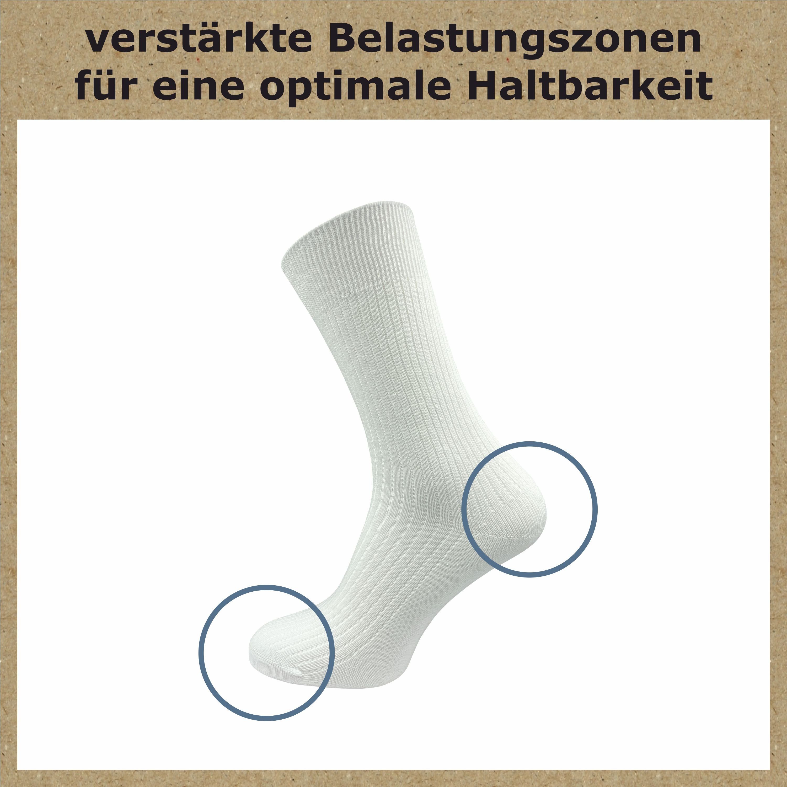 (10 Schweißfüße "Natur" Atmungsaktive mit gegen Komfortsocken stabilisierender Damen Baumwollsocken Baumwolle - - Baumwolle Paar) reine GAWILO aus Rippe weiß in 100% für