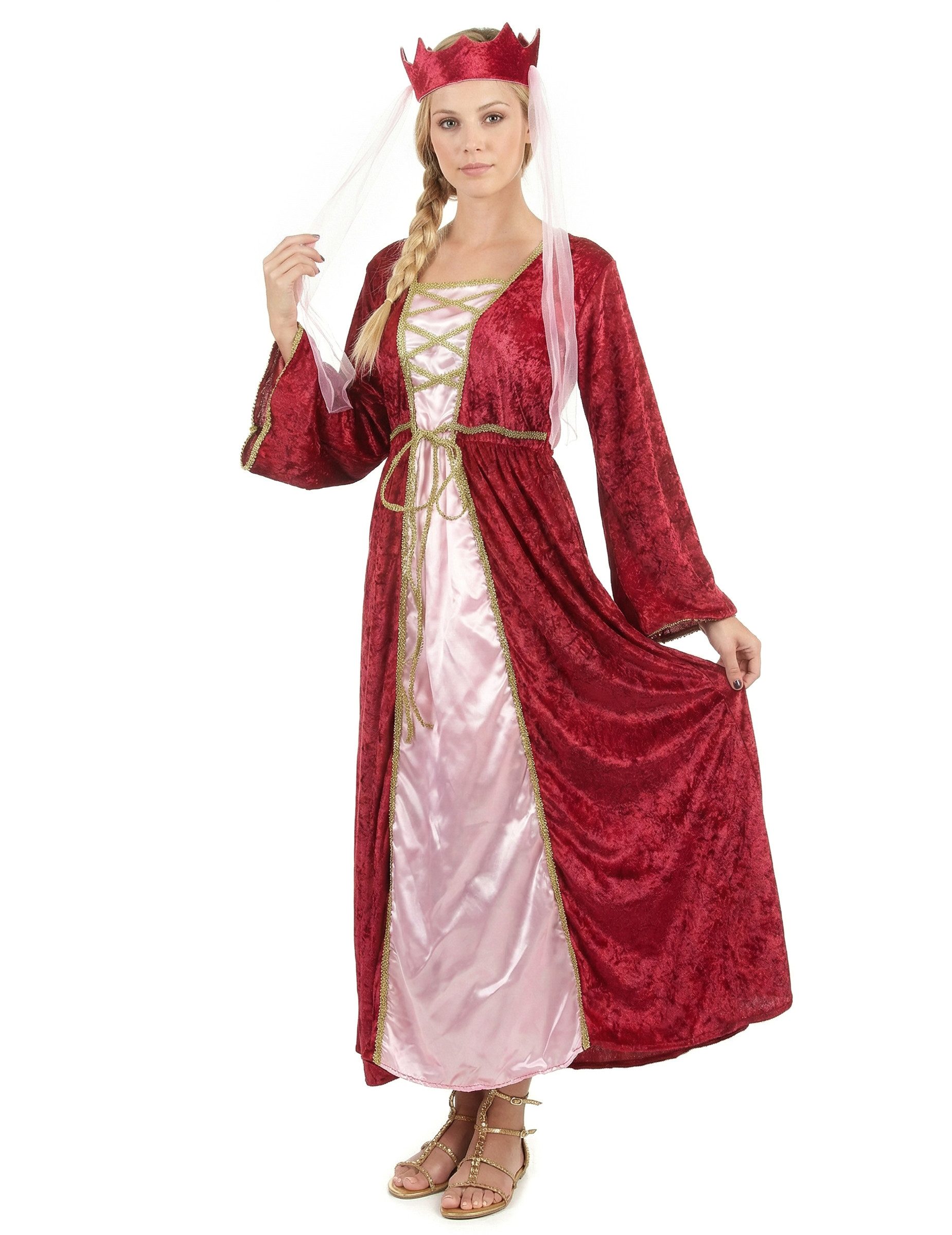 Kostüm Mittelalter Königin Damen-Kostüm rot-rosa-gold