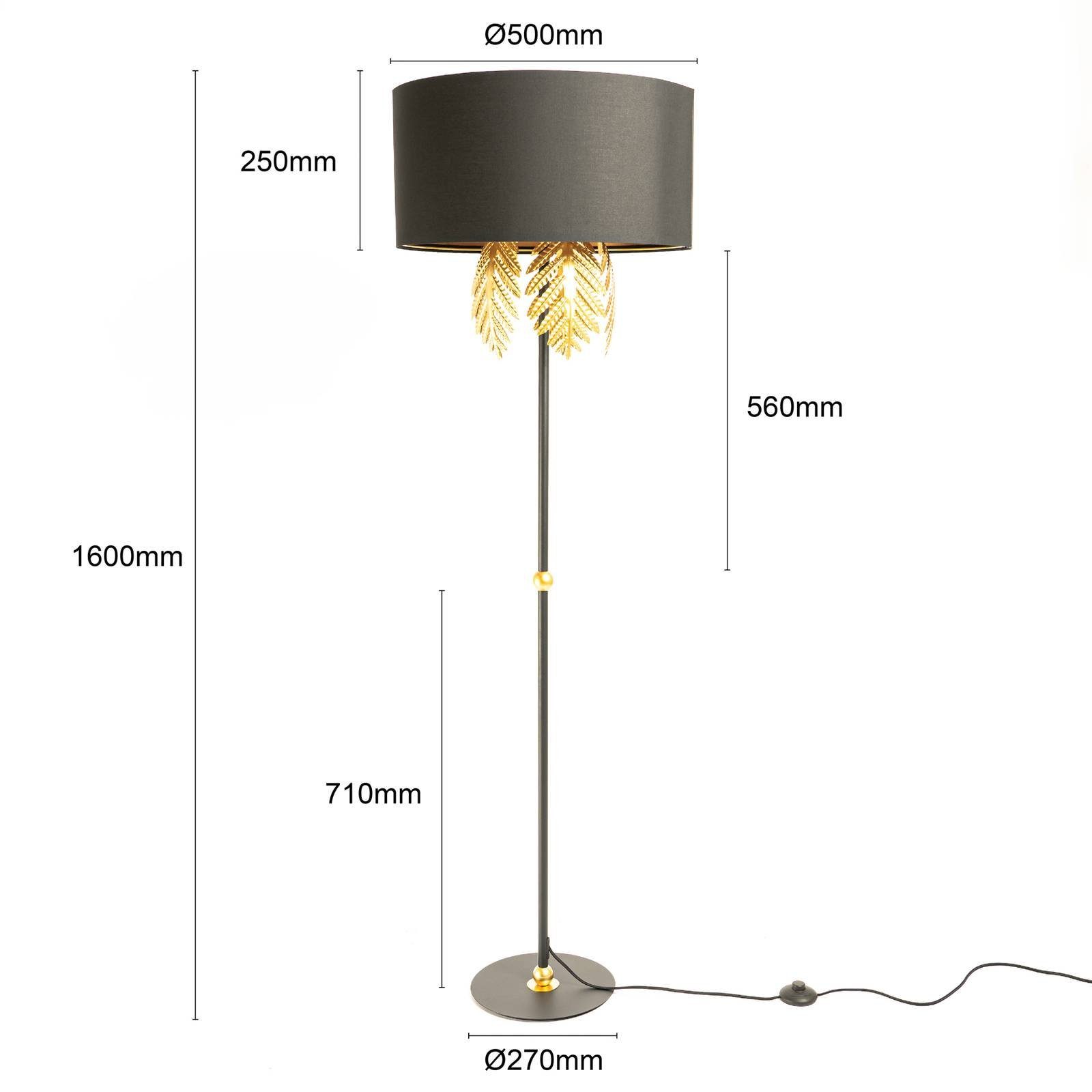 Lucande Stehlampe Malviras, E27, flammig, 3 inklusive, nicht gold, Design Design, Leuchtmittel Stoff, Eisen, Schwarz