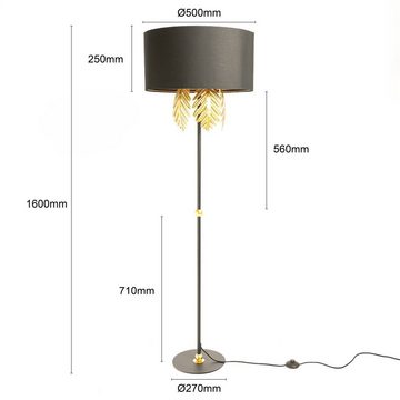 Lucande Stehlampe Malviras, Leuchtmittel nicht inklusive, Design, Stoff, Eisen, Schwarz, gold, 3 flammig, E27, Design