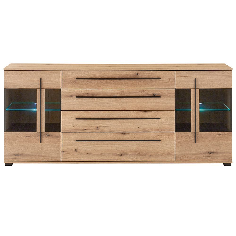 Lomadox Sideboard COLORADO-61, Sideboard inkl. LED Glasbodenbeleuchtung 200 cm breit in Eiche Nb.