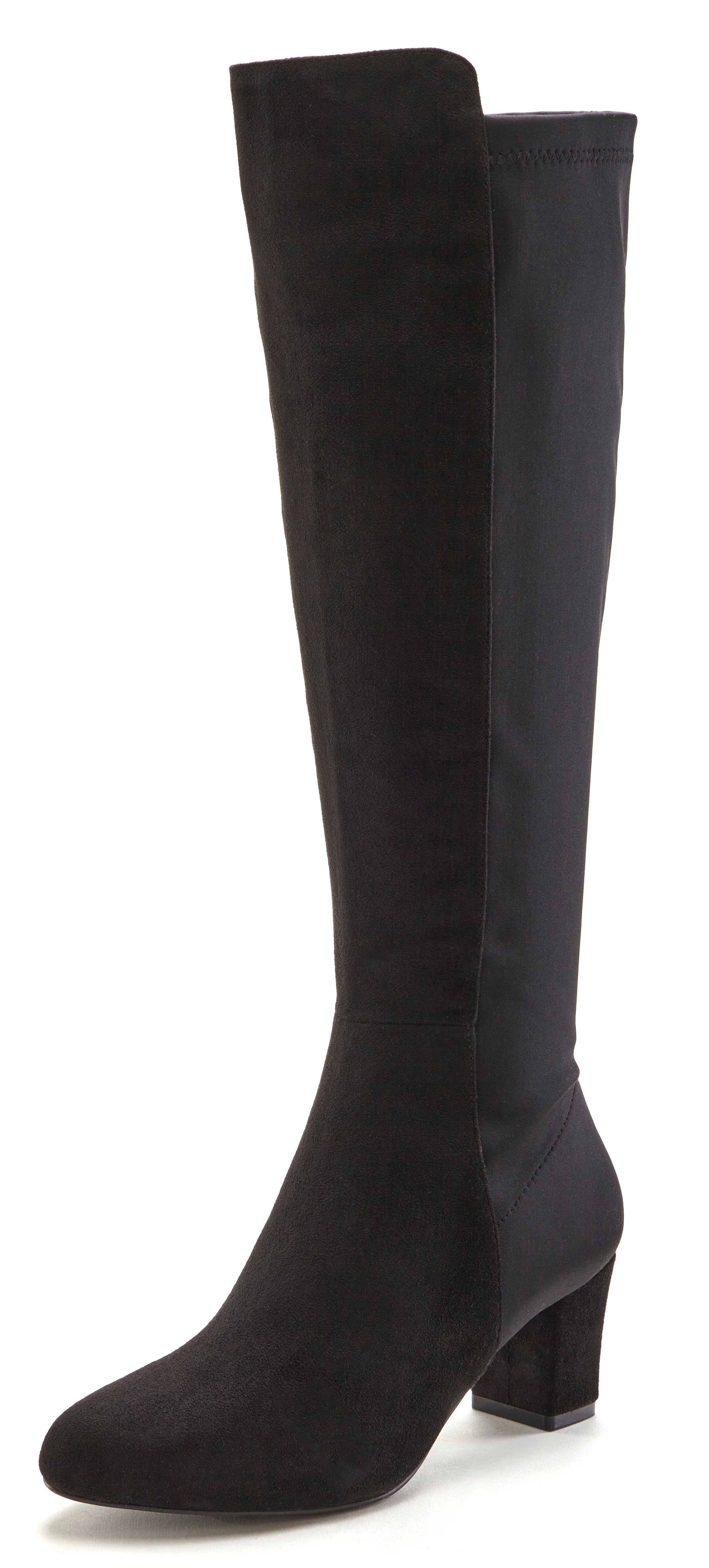 LASCANA Stiefelette, Langer Stiefel, Stiefel mit Stretcheinsatz und Langschaft VEGAN